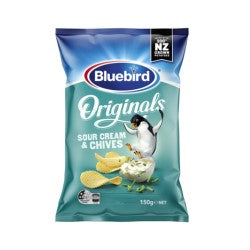 BLUEBIRD POTATO CHIPS ORIGINALS SOUR CREAM & CHIVES 150G
