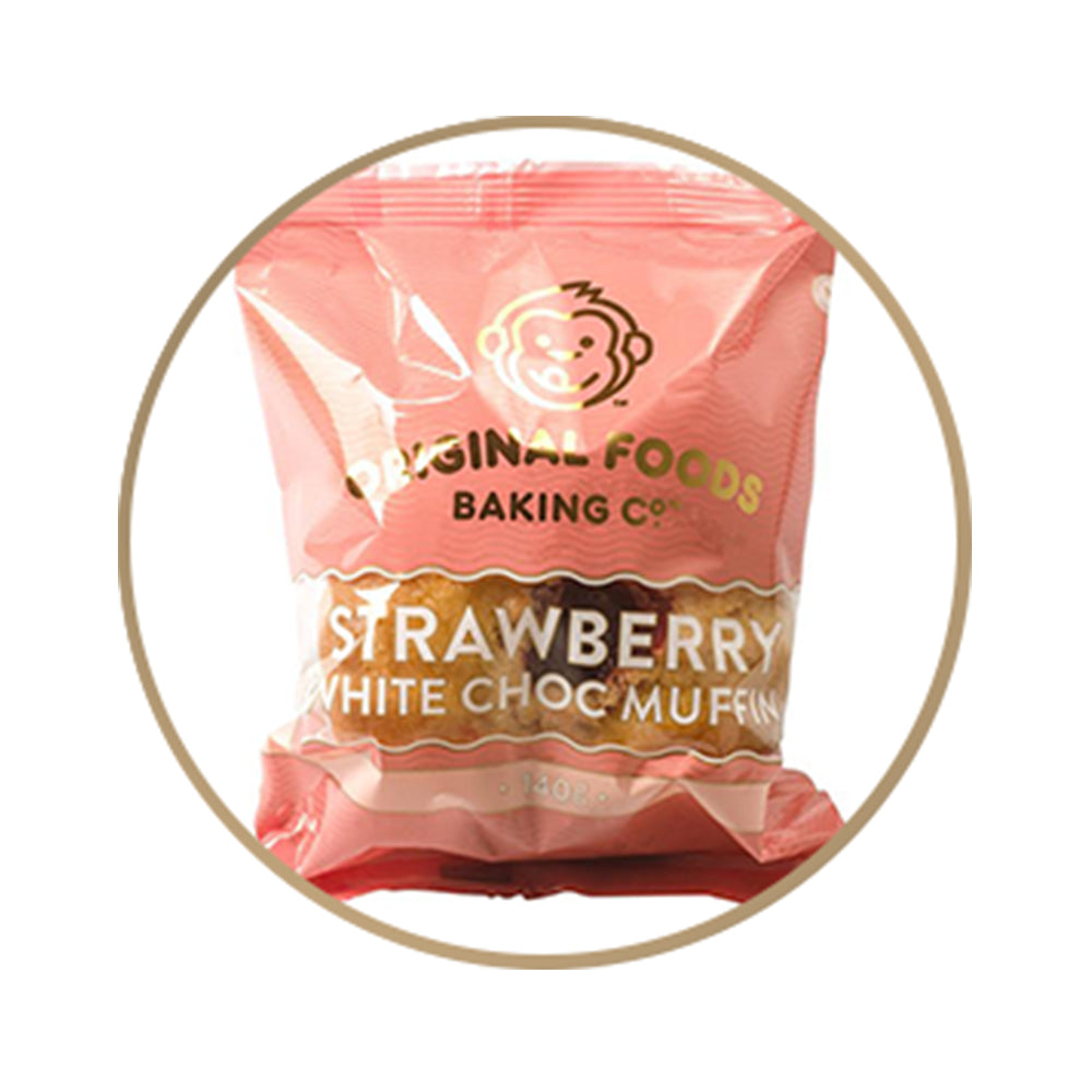 ORIGINAL FOODS MUFFIN STRAWBERRY WHITE CHOC 140G